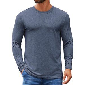 COOFANDY Men Navy Blue Crew Neck T-Shirt Long Sleeve Pullover Tees Soft Stretch